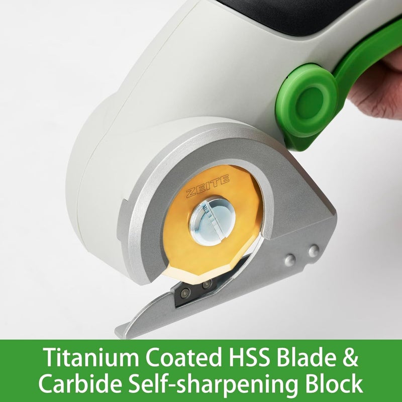 zeite 4V Cordless Scissors,Electric Cardboard Box Cutter with Titanium Coated HSS Blades,Ideal for Cardboard Leather Carpet Fabric Cutting and recycling,Storage Case - Image 3